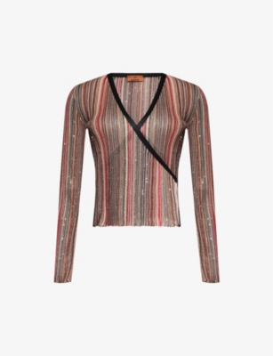 Missoni Womens Multi-coloured Striped Sequin-embellished Knitted Top