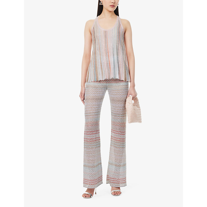 Shop Missoni Women's Multi-coloured Striped Sequin-embellished Knitted Top