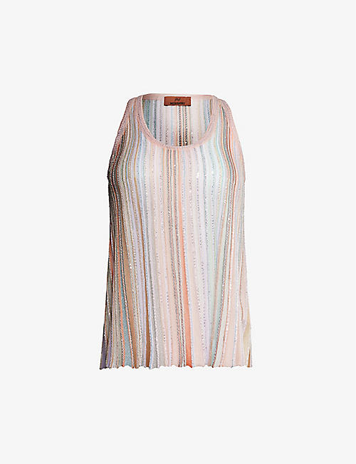 MISSONI: Striped sequin-embellished knitted top