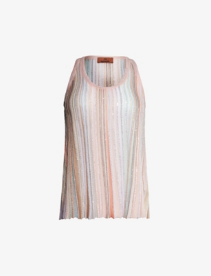 Shop Missoni Women's Multi-coloured Striped Sequin-embellished Knitted Top
