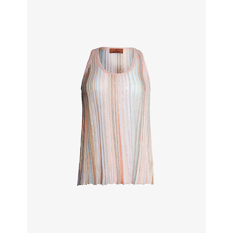 Missoni Womens Multi-coloured Striped Sequin-embellished Knitted Top