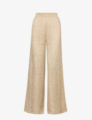 Missoni Womens Multi-coloured Chevron-pattern Wide-leg High-rise Knitted Trousers