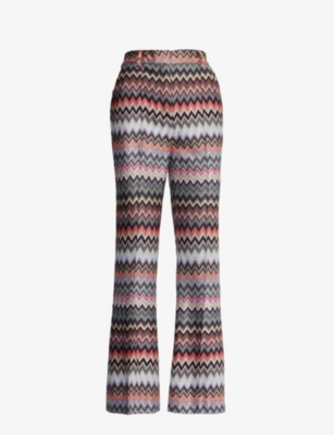 Missoni Womens Multi-coloured Chevron-pattern Straight-leg Mid-rise Cotton-blend Trousers