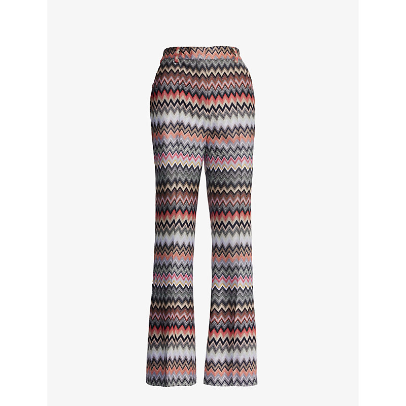 Missoni Womens Multi-coloured Chevron-pattern Straight-leg Mid-rise Cotton-blend Trousers