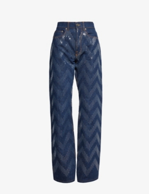 Shop Missoni Womens Chevron-pattern Sequin-embellished Straight-leg Jeans In Multi-coloured
