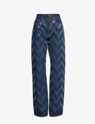 Shop Missoni Women's Multi-coloured Chevron-pattern Sequin-embellished Straight-leg Jeans