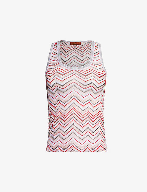 MISSONI: Chevron-pattern sequin-embellished knitted top