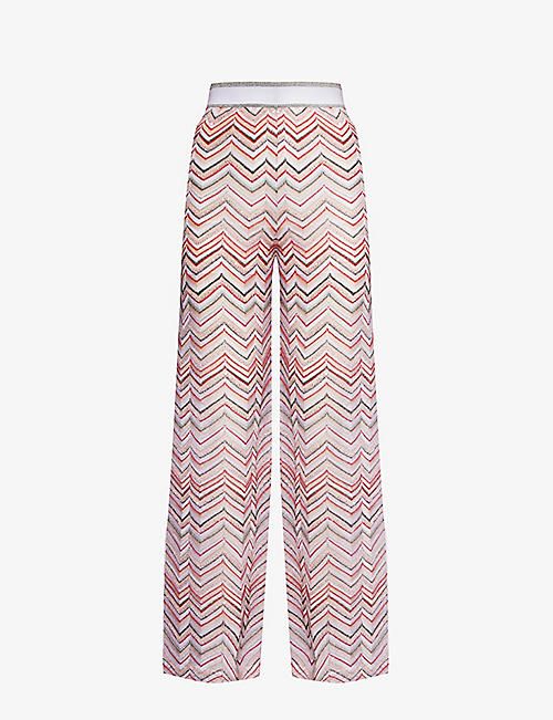 MISSONI: Chevron-pattern sequin-embellished wide-leg knitted trousers