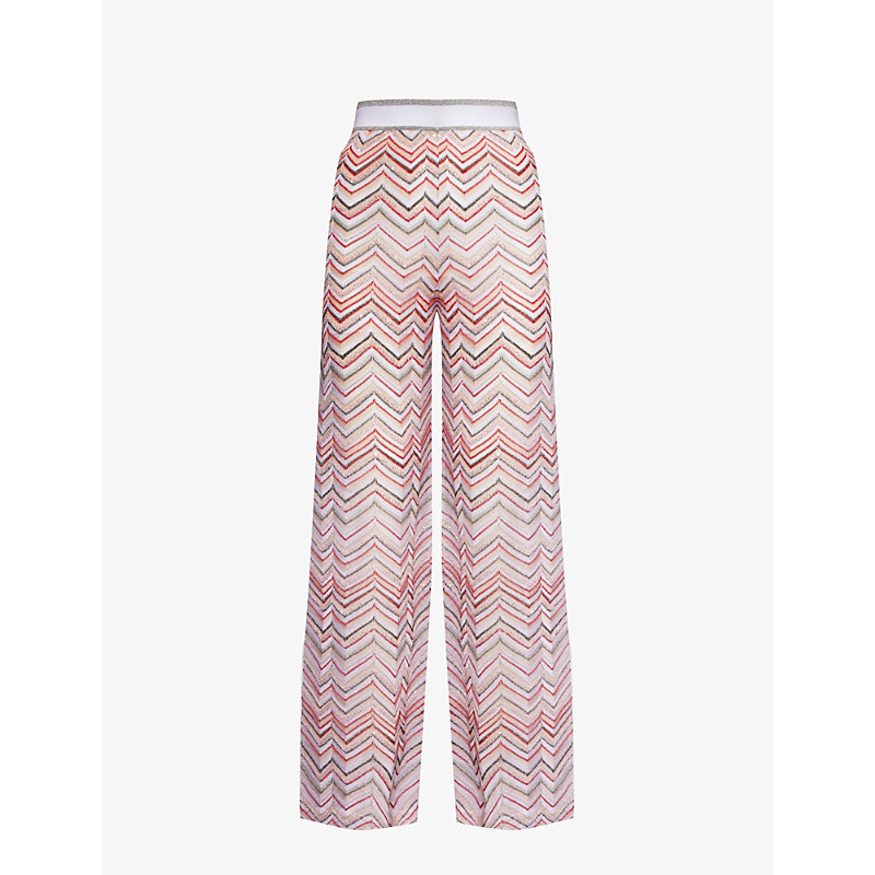 Missoni Womens Multi-coloured Chevron-pattern Sequin-embellished Wide-leg Knitted Trousers