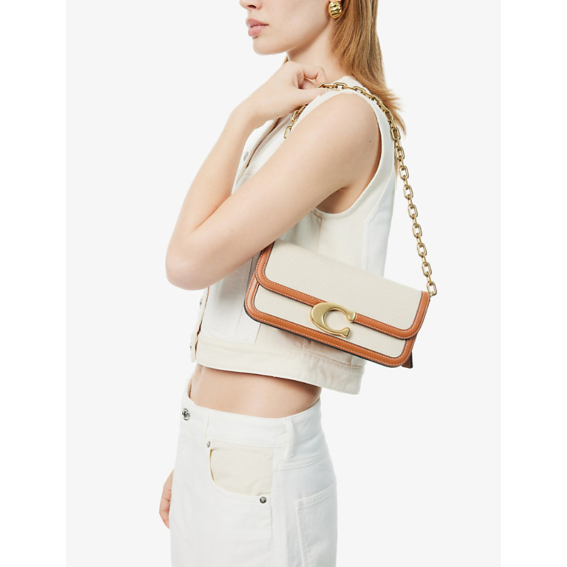 Shop Coach Luxe Idol Cotton-canvas Shoulder Bag In B4/salt Stone/amber