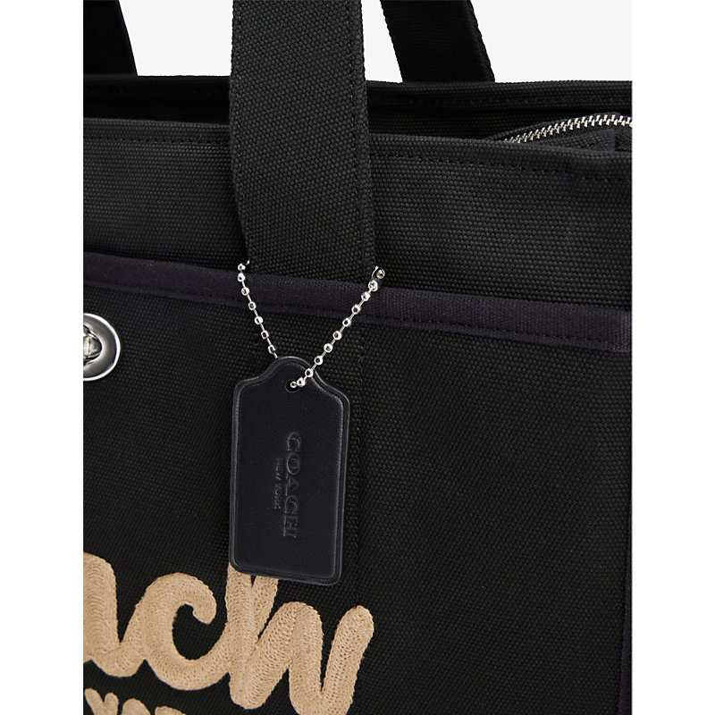 Shop Coach Women's Lh/black Logo-embroidered Detachable-strap Canvas Tote Bag