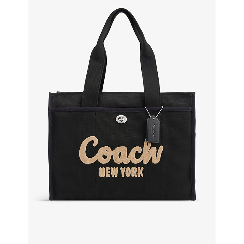Coach Logo-embroidered Canvas Tote Bag In Lh/black