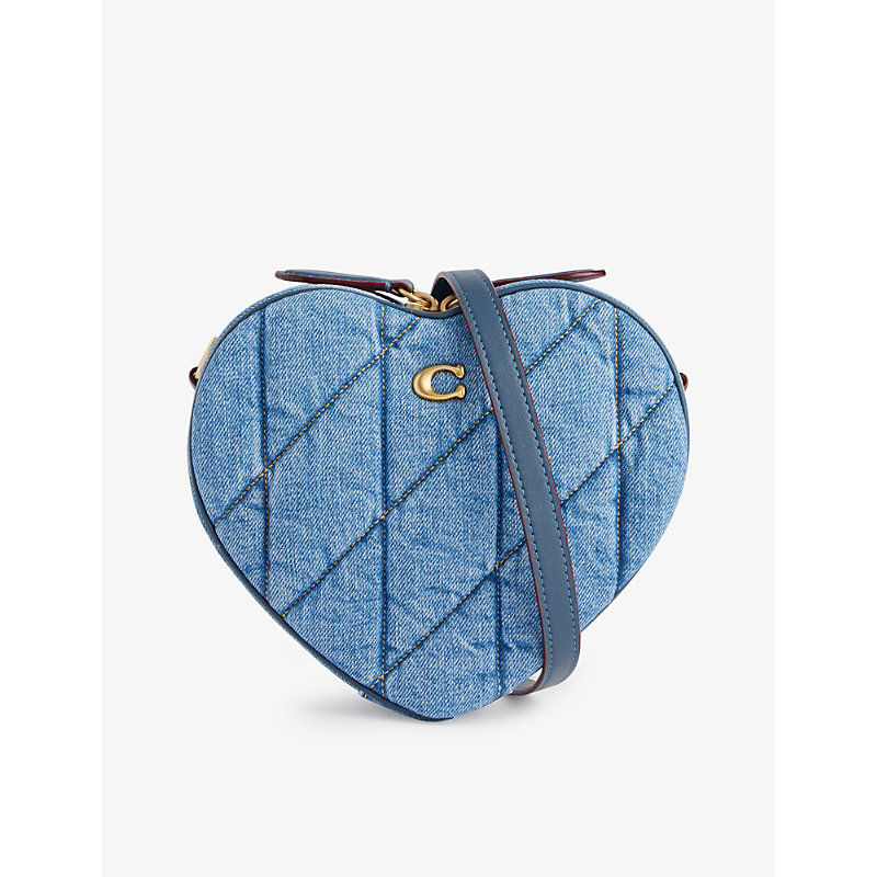 Shop Coach Heart Denim Crossbody Bag In B4/indigo