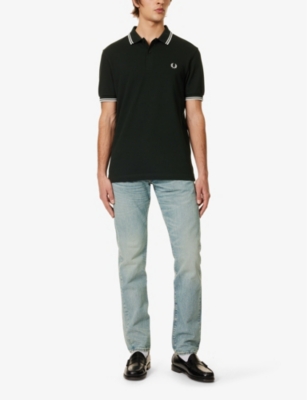 Fred Perry Navy Twin Tipped Polo In Nightgreen/snwht
