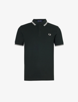 Fred Perry Navy Twin Tipped Polo In Nightgreen/snwht