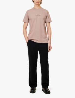 Shop Fred Perry Men's Pink Logo-embroidered Short-sleeved Cotton-jersey T-shirt