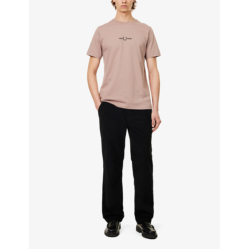 Shop Fred Perry Men's Pink Logo-embroidered Short-sleeved Cotton-jersey T-shirt