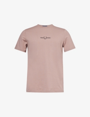 Fred Perry Mens Pink Logo-embroidered Short-sleeved Cotton-jersey T-shirt