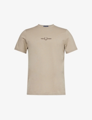 Fred Perry Mens Warm Grey Logo-embroidered Short-sleeved Cotton-jersey T-shirt