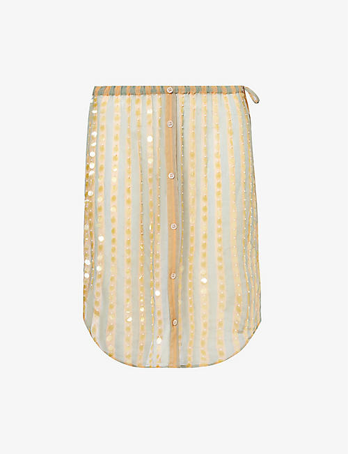 DRIES VAN NOTEN: Striped sequin-embellished high-rise silk mini skirt
