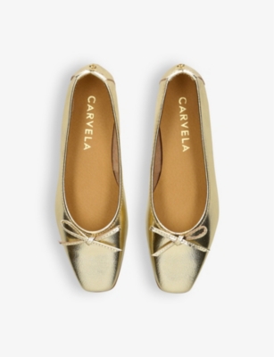 Shop Carvela Comfort Mya Bow Pointed-toe Leather Shoes In Gold