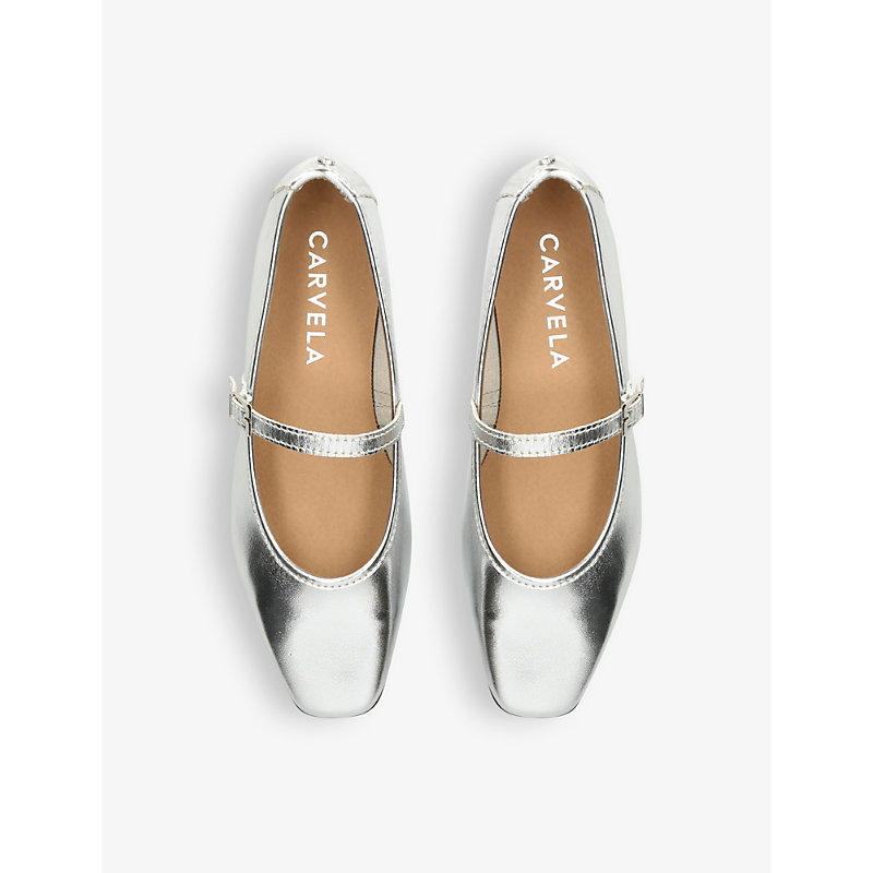 Shop Carvela Comfort Mya Mary Jane Leather Flats In Silver