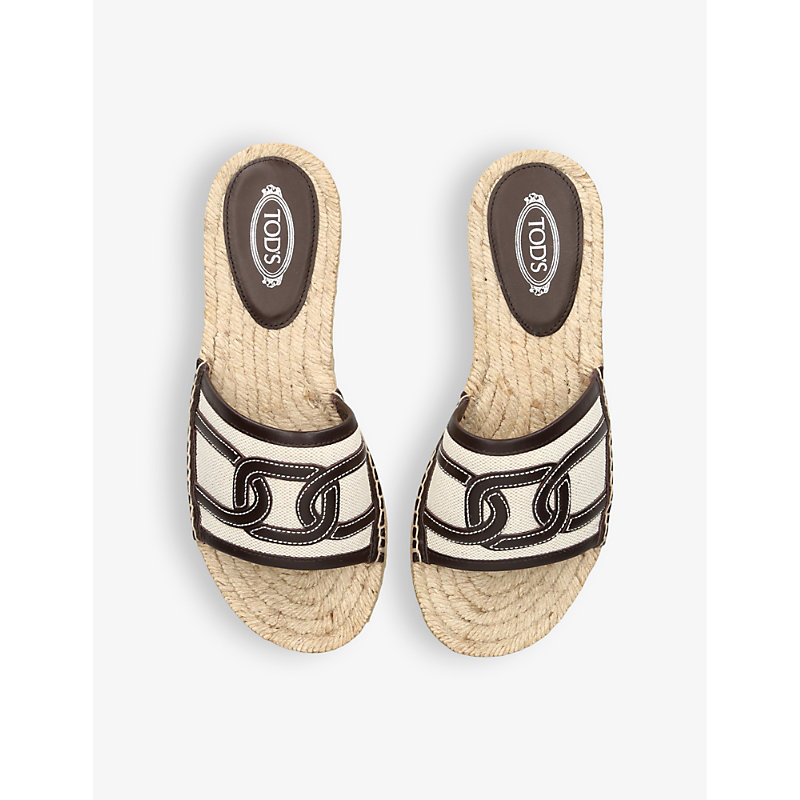Shop Tod's Tods Women's Black Branded Raffia-trim Cotton Sandals