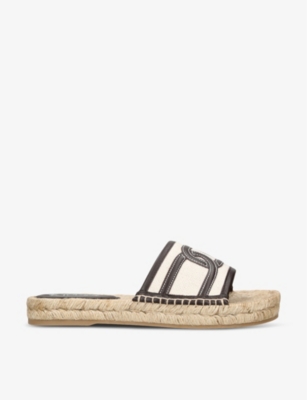 Tod's Tods Womens Black Branded Raffia-trim Cotton Sandals