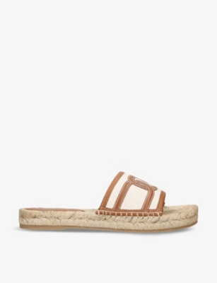 Tod's Tods Womens Brown Branded Raffia-trim Cotton Sandals