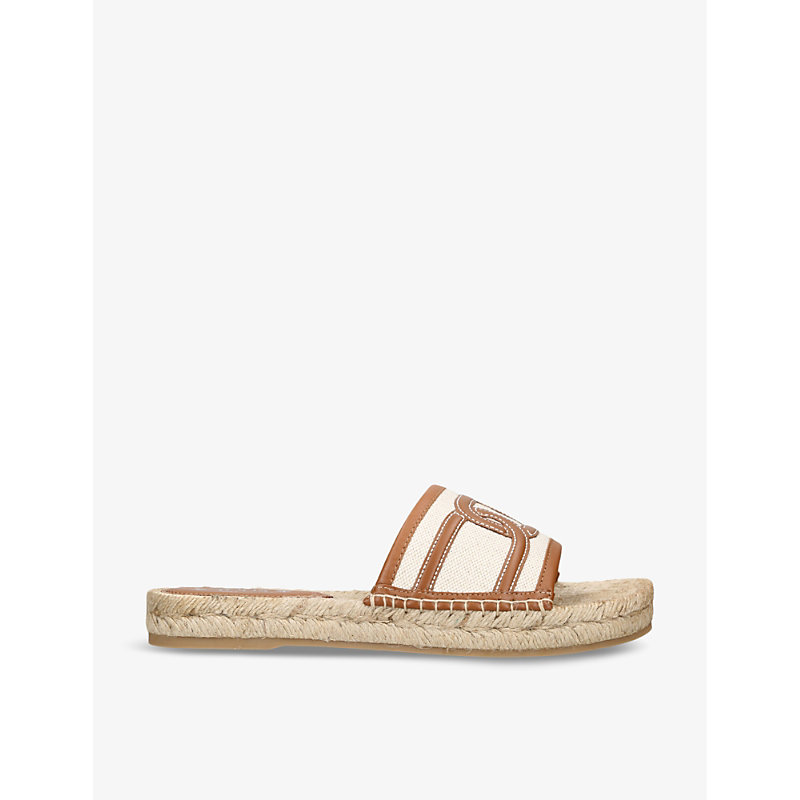 Tod's Tods Womens Brown Branded Raffia-trim Cotton Sandals