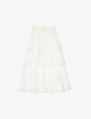 Shop Sandro Womens Naturels Broderie-anglaise Button-down Woven Maxi Skirt