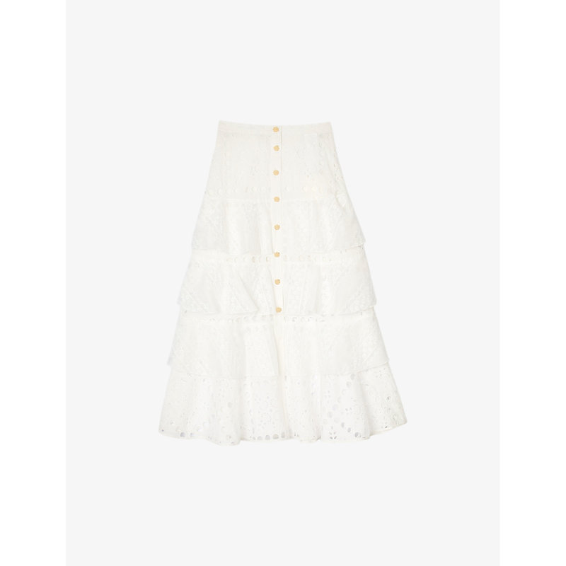 Shop Sandro Women's Naturels Broderie-anglaise Button-down Woven Maxi Skirt