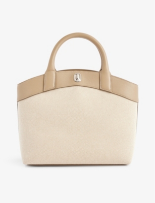 Savette Tondo Small Leather-trimmed Canvas Tote In Clay