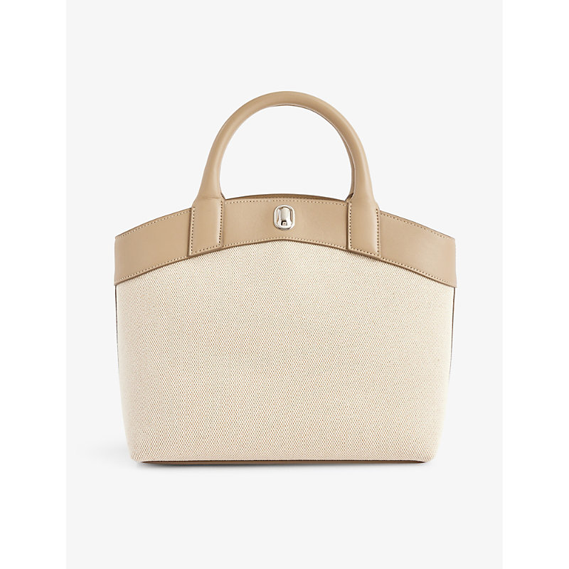 Savette Tondo Small Leather-trimmed Canvas Tote In Clay