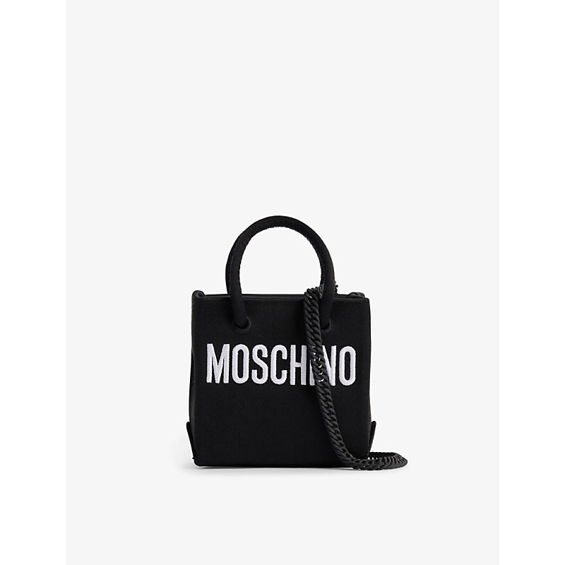Moschino Fantasy Print Black Still Life Brand-embroidered Satin Top Handle Bag
