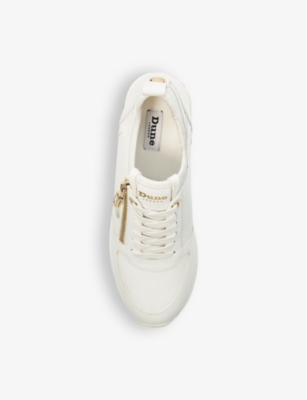 Dune Womens White-synthetic Reptile Eilin Zip-embellished Faux-leather Wedge Trainers In White-synthetic Reptile