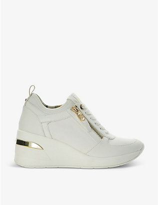 DUNE: Eilin zip-embellished faux-leather wedge trainers