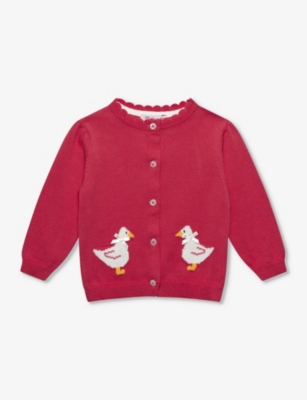 TROTTERS: Duck-intarsia knitted cardigan 3-24 months