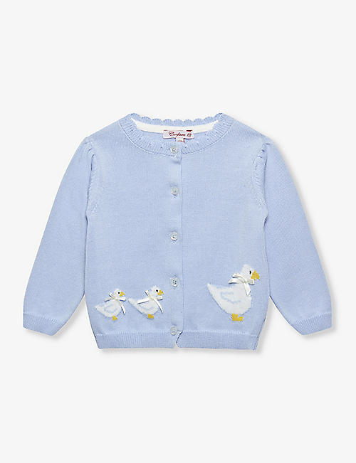 TROTTERS: Little Duckling scalloped-trim cotton cardigan 3-24 months