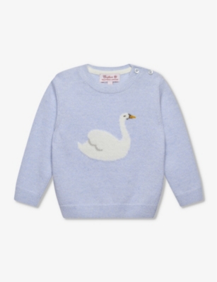 TROTTERS: Darcey swan-motif knitted jumper 3-24 months