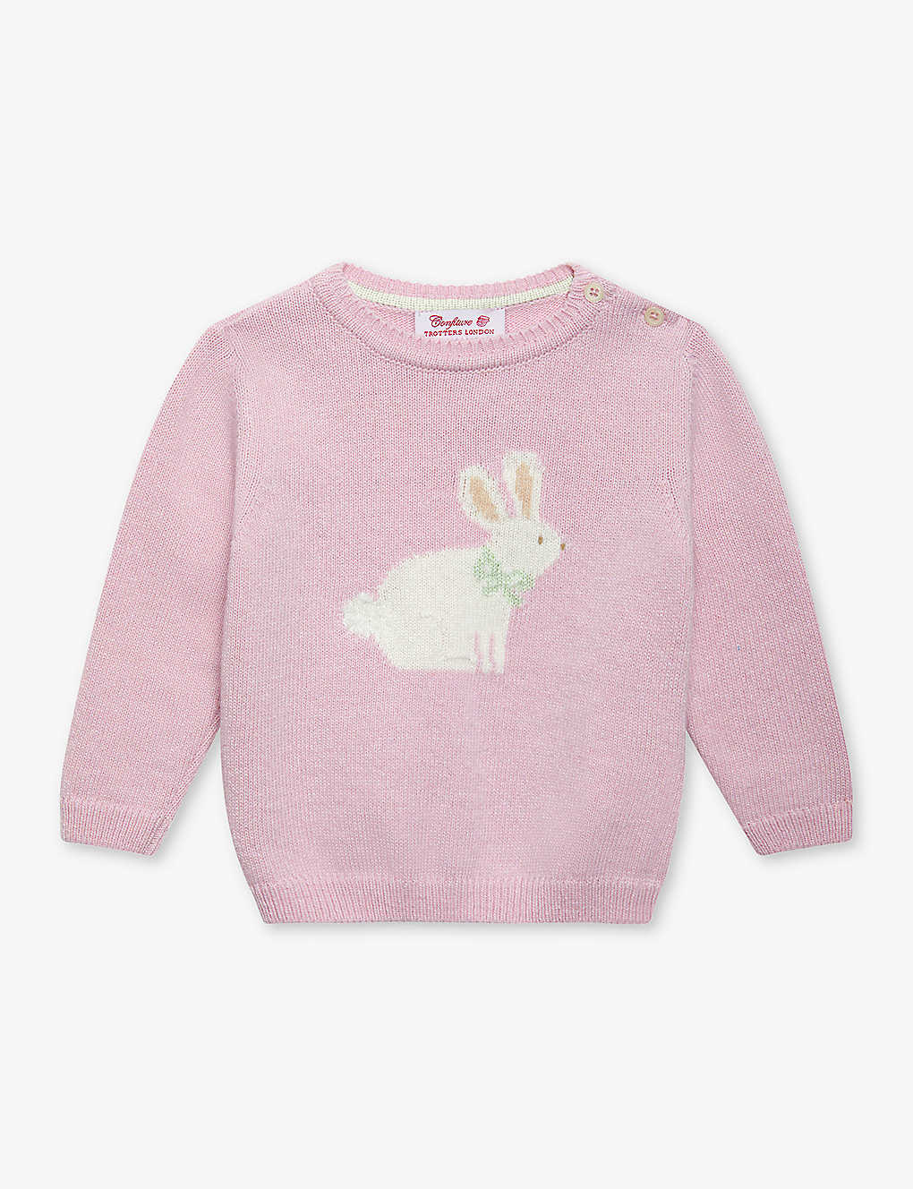 Trotters Babies' Betty Bunny Bunny-embroidered Merino-wool Jumper 3-24 Months In Pale Pink