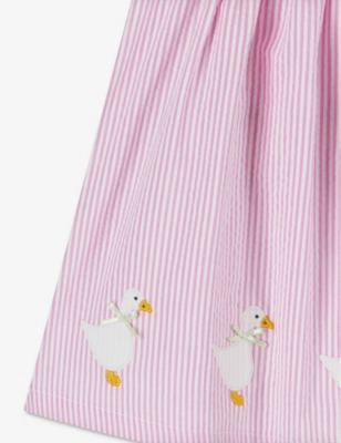 Shop Trotters Bright Pink Stripe Jemima Duck-applique Seersucker-cotton Dress 3-24 Months