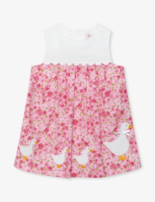 TROTTERS: Floral-print duck-embroidered cotton mini dress 3-24 months