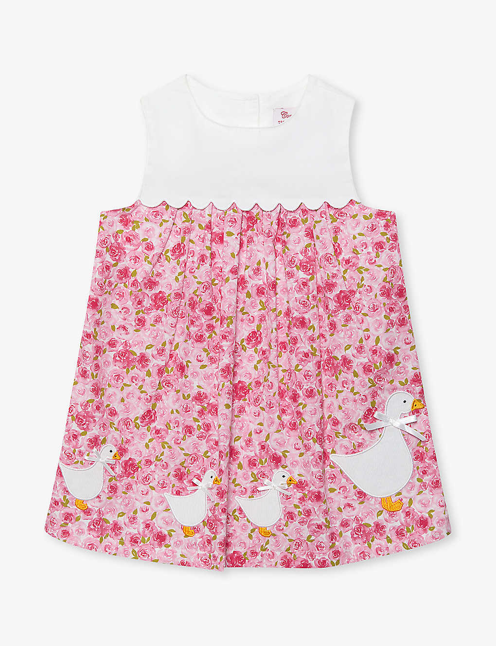 Trotters Babies' Floral-print Duck-embroidered Cotton Mini Dress 3-24 Months In Red