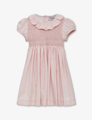 TROTTERS: Willow rosebud hand-smocked cotton dress 3-24 months