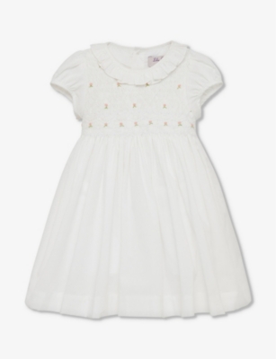 Trotters Babies'  White Willow Rosebud Hand-smocked Cotton Dress 3-24 Months