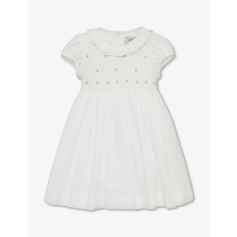 Trotters Babies'  White Willow Rosebud Hand-smocked Cotton Dress 3-24 Months