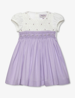 Trotters Babies'  Lilac Rose Smocked-bodice Cotton Dress 3-24 Months