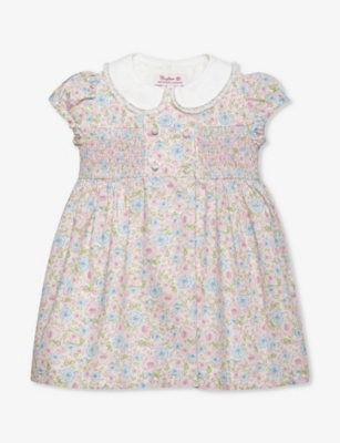Shop Trotters Multi Floral Alice Floral-print Smocked Cotton Dress 3-24 Months