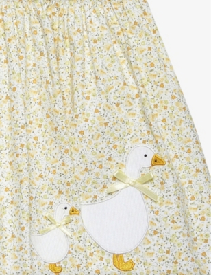 Shop Trotters Yellow Mini Floral Duck-embroidered Collared Cotton Dress 3-24 Months